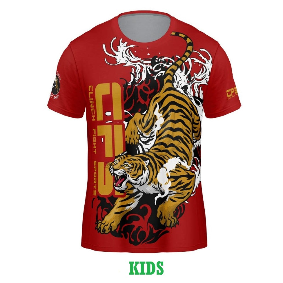 CFS Clinch Fight Kids Sports Performance Short Sleeve Tiger Red Shirt