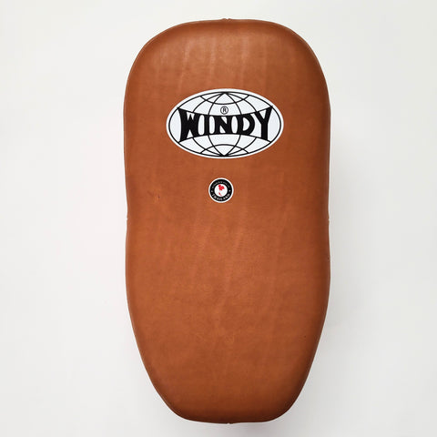 Windy Sport Curved Leather Thai Kick Pads KP-8 Velcro Natural Brown