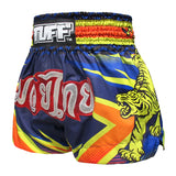 TUFF Muay Thai Shorts Blue With Double Yellow Tiger