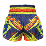 TUFF Muay Thai Shorts Blue With Double Yellow Tiger