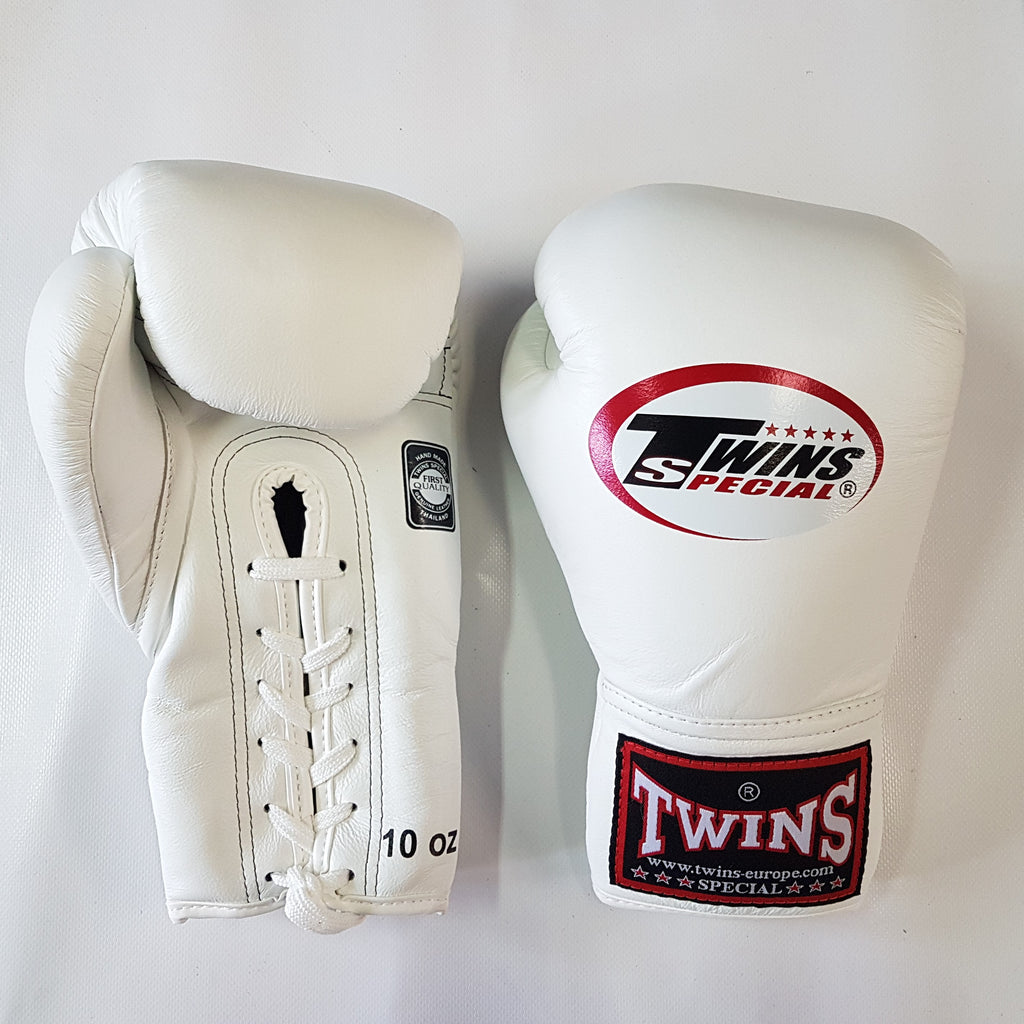 Twins BGLL-1 Muay Thai Lace-Up Boxing Gloves White