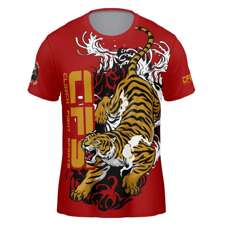 CFS Clinch Fight Kids Sports Performance Short Sleeve Tiger Red Shirt