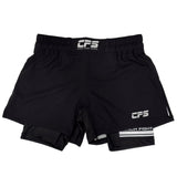 Clinch Fight Shorts CFS 2 in 1 Combo High Cut MMA Shorts Black