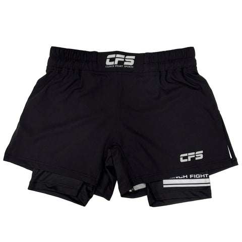 Clinch Fight Shorts CFS 2 in 1 Combo High Cut MMA Shorts Black