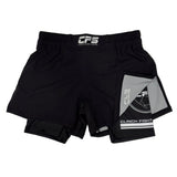 Clinch Fight Shorts CFS 2 in 1 Combo High Cut MMA Shorts Black