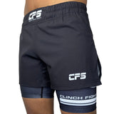 Clinch Fight Shorts CFS 2 in 1 Combo High Cut MMA Shorts Black
