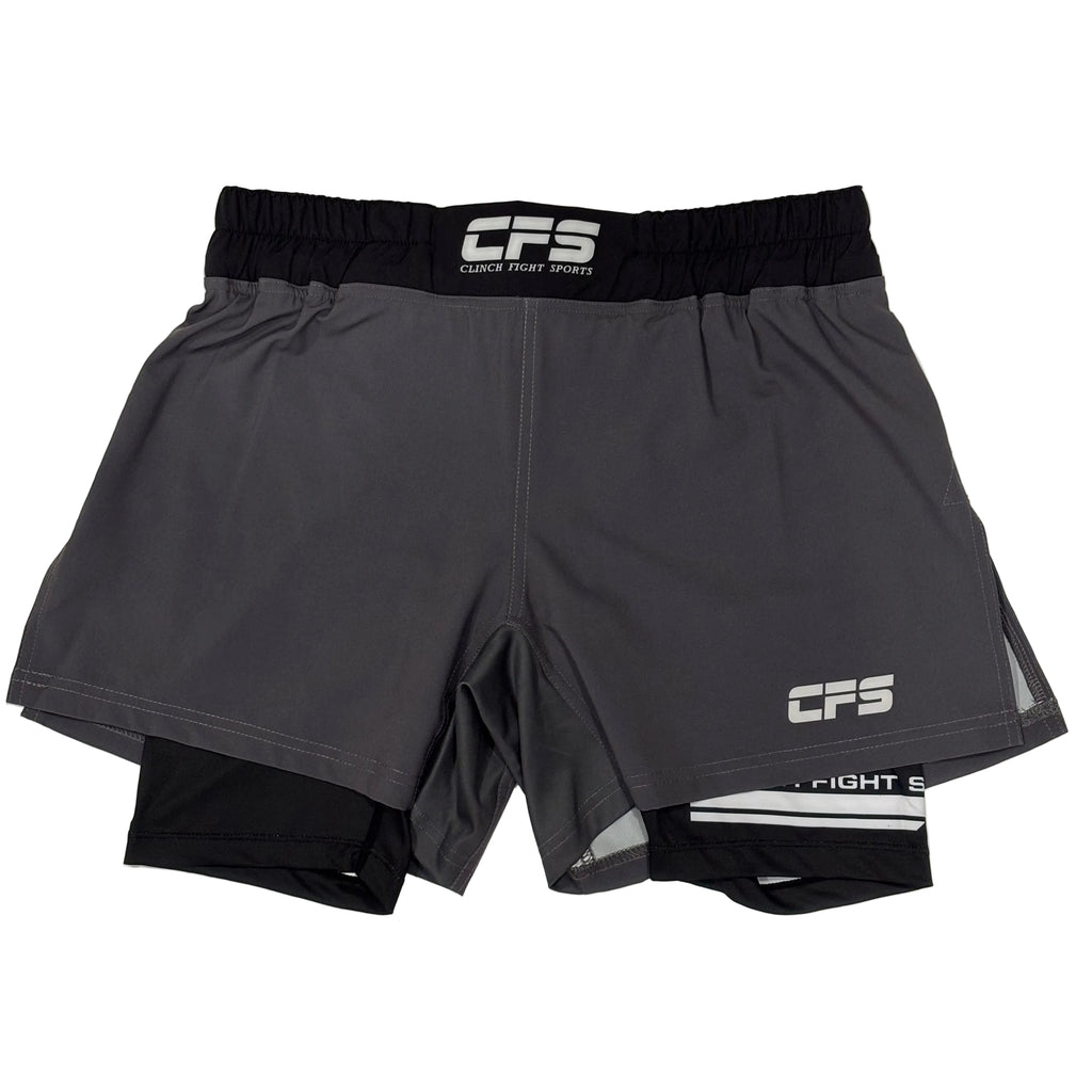 Clinch Fight Shorts CFS 2 in 1 Combo High Cut MMA canada Shorts Grey
