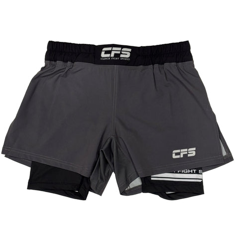 Clinch Fight Shorts CFS 2 in 1 Combo High Cut MMA canada Shorts Grey