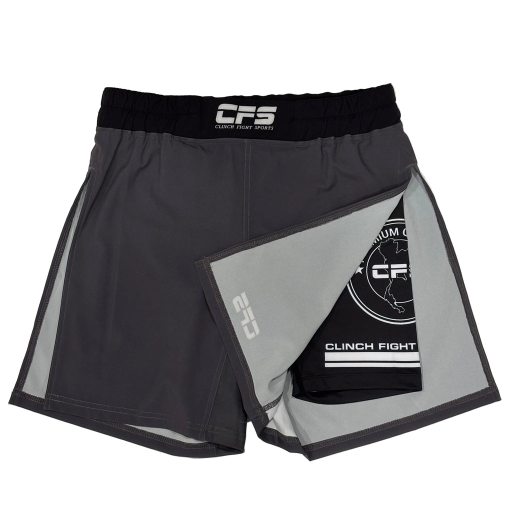 Clinch Fight Shorts CFS 2 in 1 Combo Long Cut MMA canada Shorts Grey