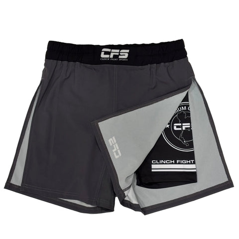 Clinch Fight Shorts CFS 2 in 1 Combo Long Cut MMA canada Shorts Grey