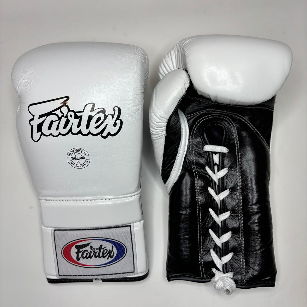 Fairtex BGL3 Lace Up Boxing Gloves White/Black
