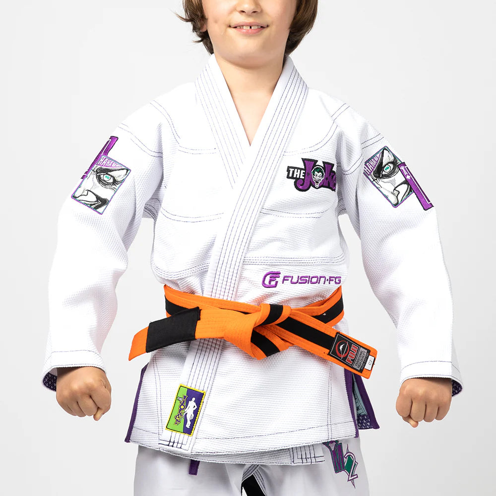 Fusion Fight Gear Batman Return of The Joker Kids BJJ Jiu Jitsu Gi White