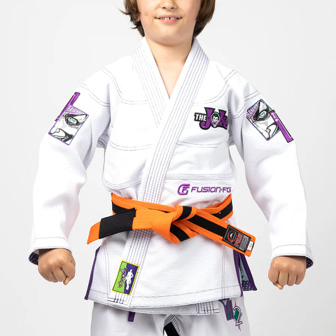 Fusion Fight Gear Batman Return of The Joker Kids BJJ Jiu Jitsu Gi White