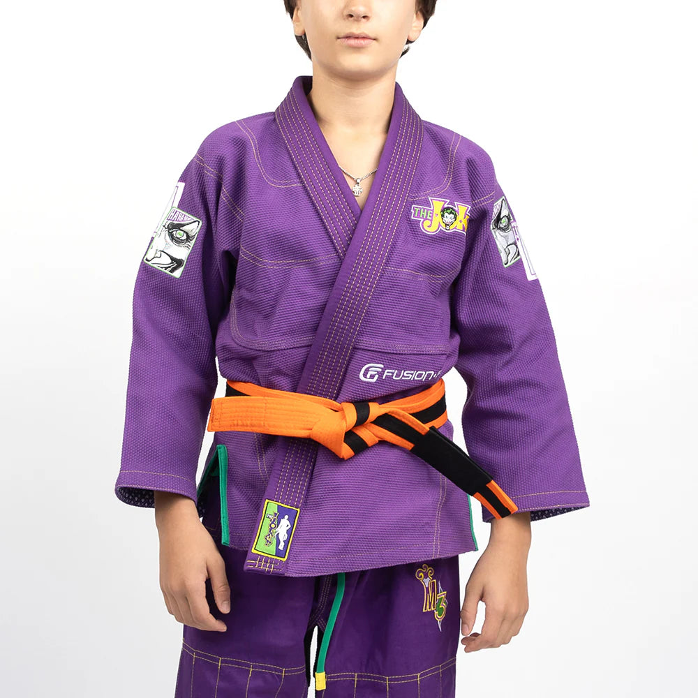 Fusion Fight Gear Batman Return of The Joker Kids BJJ Jiu Jitsu Gi Purple
