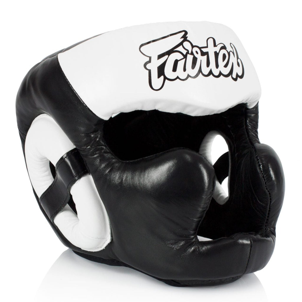 Black and white boxing helmet with 'Fauntleroy' branding on a white background