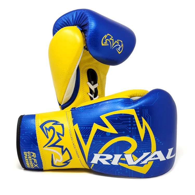 Rival Boxing RFX Guerrero Sparring Gloves Lace-Up Gloves P4P Blue/Yellow