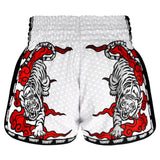 TUFF Kids Muay Thai Shorts Retro Style Double Tiger White