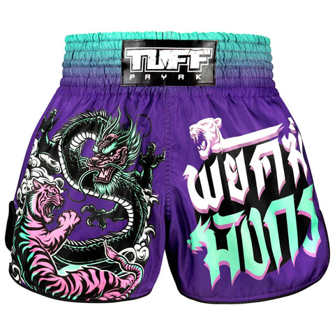 TUFF Muay Thai Shorts High-Cut Retro Style Shadow & Flame