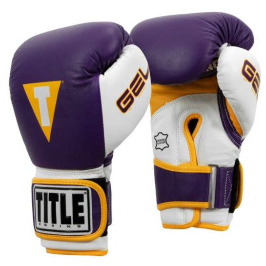 TITLE Boxing Gel World V2T Leather 16oz Gloves Purple/Yellow
