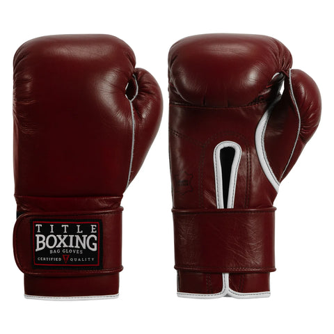 TITLE Boxing Old School Leather Velcro Bag Gloves 2.0 Maroon