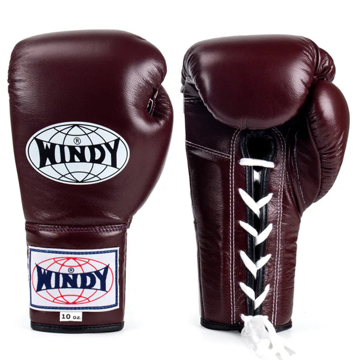 Windy Sport BGL Lace-Up Muay Thai Boxing Gloves Burgundy Red