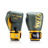 Yuth Sport Gear Muay Thai Boxing Gloves Gold Line Army Green