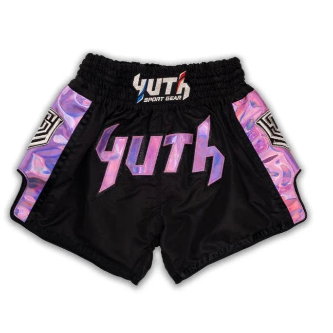 Yuth Sport Gear Muay Thai Shorts Black/Purple Hologram