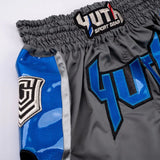 Yuth Sport Gear Muay Thai Shorts Grey/Blue Hologram