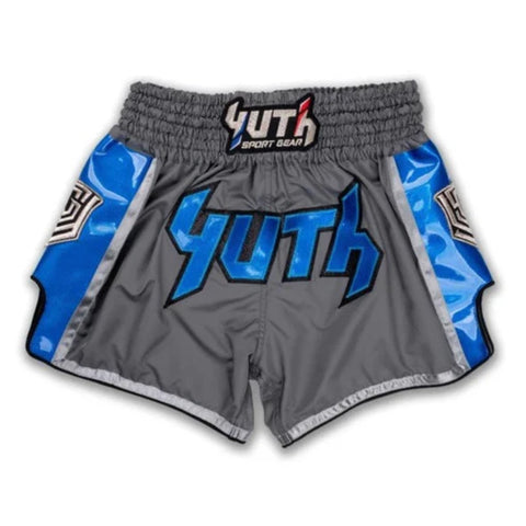 Yuth Sport Gear Muay Thai Shorts Grey/Blue Hologram