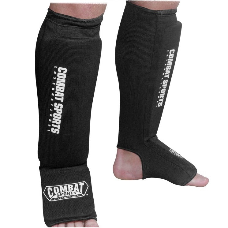 Combat Sports Washable Cotton Cloth Shin Guards Black