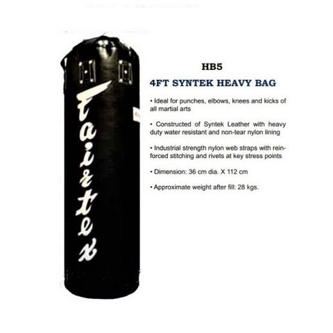 Fairtex HB5 4 ft Boxing Heavy Bag (Unfilled) Black