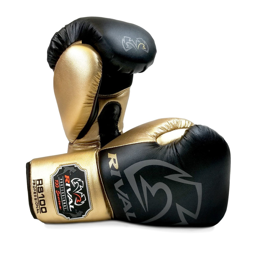 Rival Boxing RS100 Professional Sparring Lace-Up Gloves Black/Gold