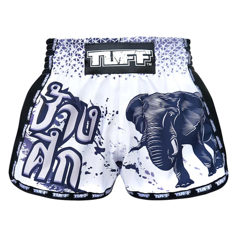 TUFF Muay Thai Shorts Retro Style White War Elephant
