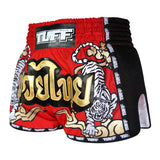 TUFF Muay Thai Shorts Retro Style Red Twin Tiger