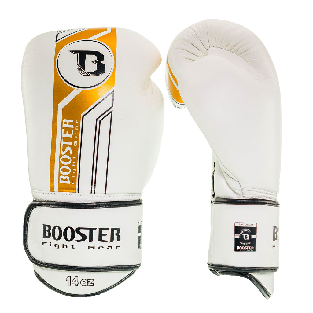 Booster Fight Gear Muay Thai Boxing Gloves BGL1 V9 White/Gold
