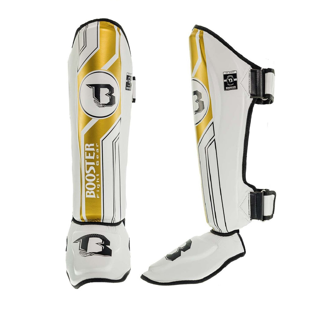 Booster Fight Gear Shin Guards Double Padded V9 White/Gold