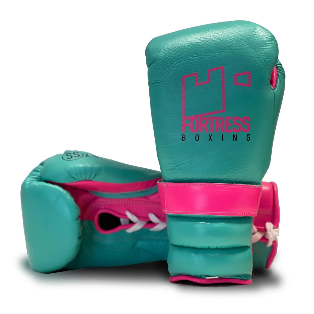 Fortress Boxing SS2.0 Lace-Up Boxing Gloves Aqua/Electric Pink
