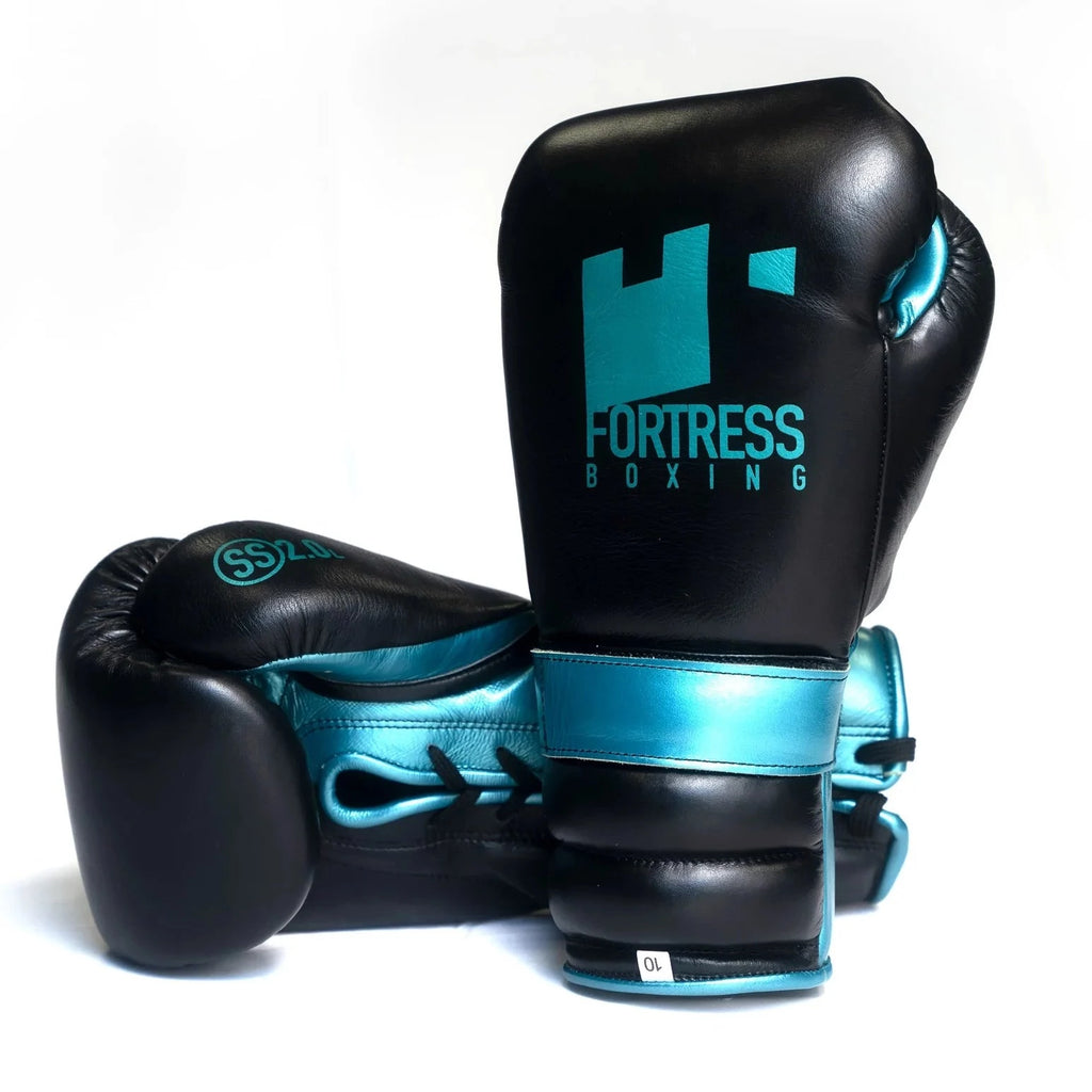 Fortress Boxing SS2.0 Lace-Up Boxing Gloves Black/Teal
